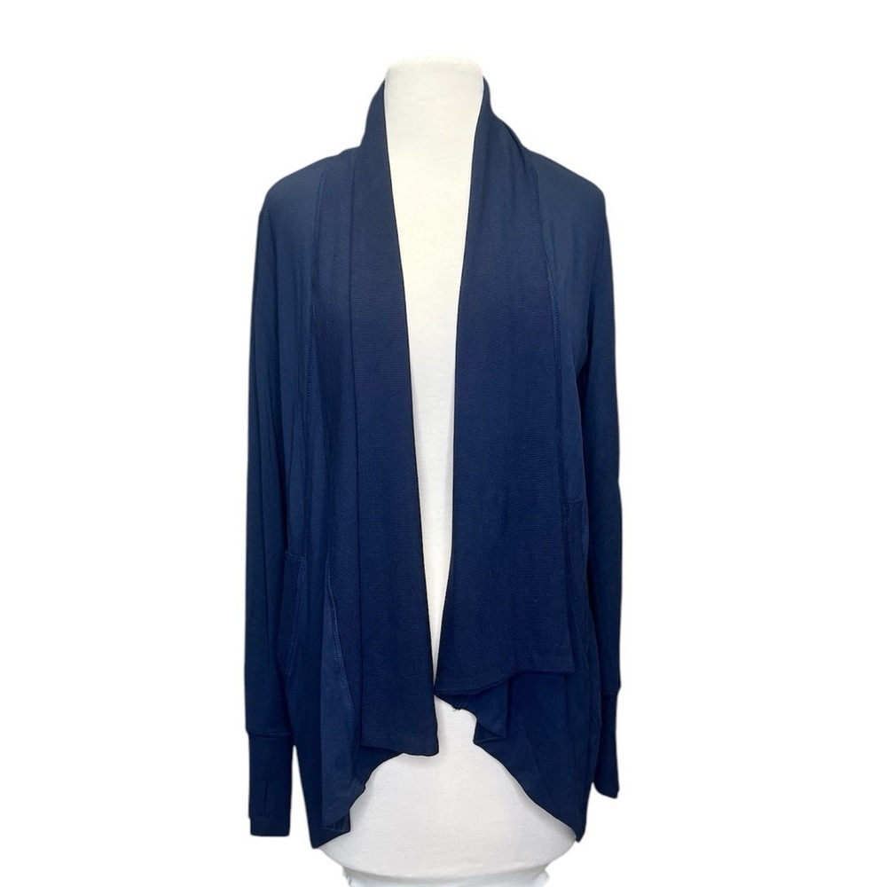 Quince Women's French Terry Modal Cardigan Navy Blue Medium Open Waterfall - Picture 2 of 11